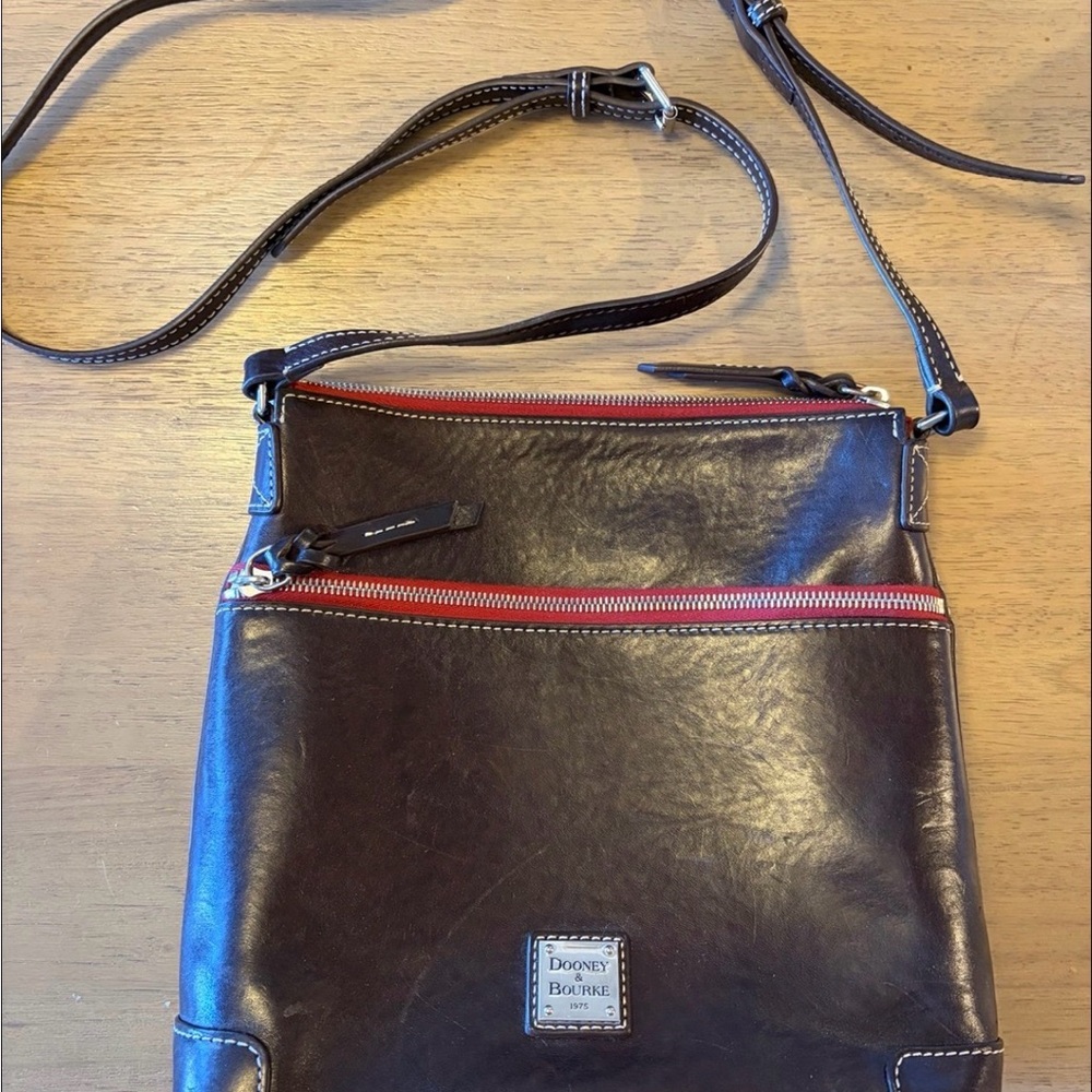 Dooney & Bourke Brown Leather Crossbody with Red Accents